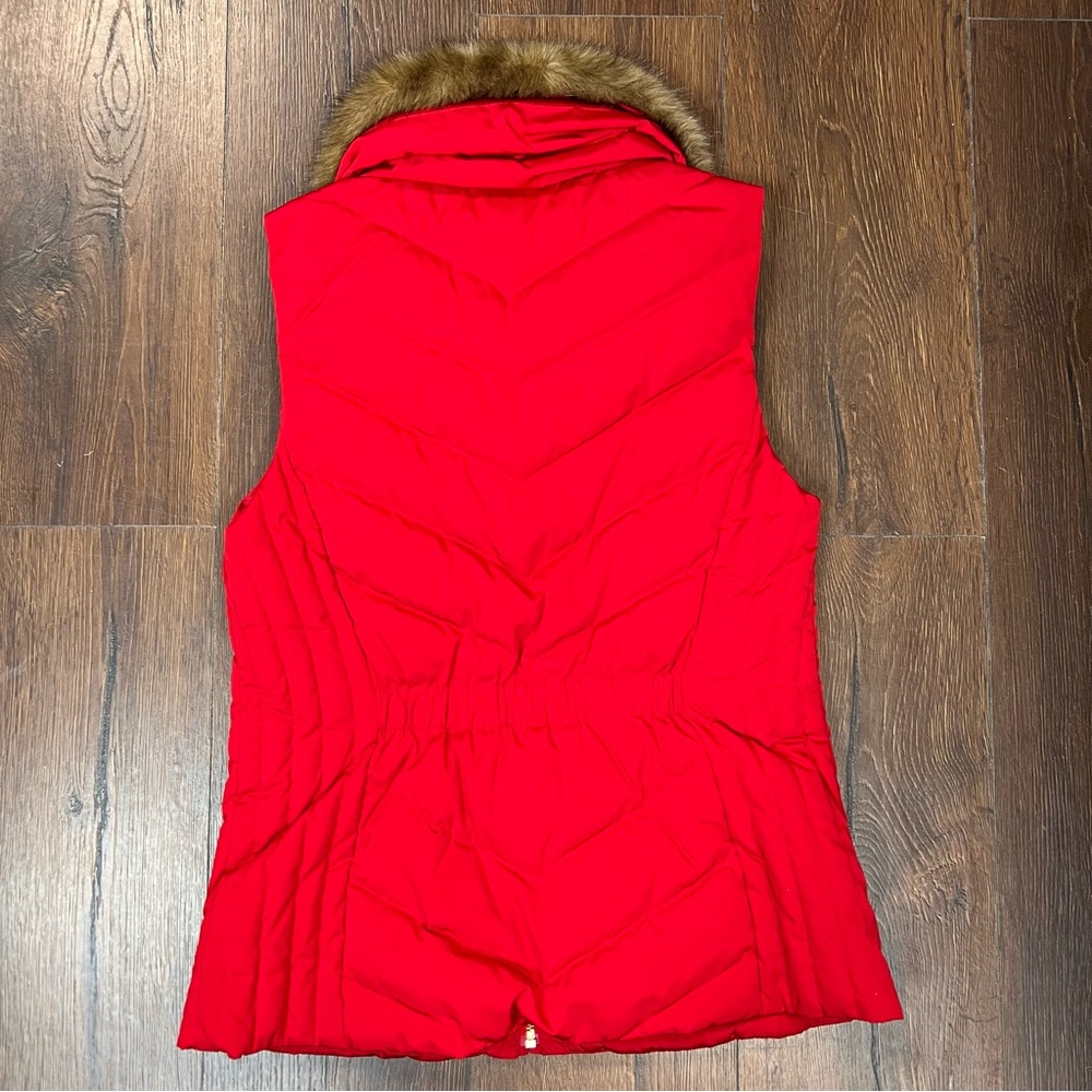 Talbots Faux Fur Collar Down Puffer Vest in Red Pop SZ SM - Picture 7 of 8